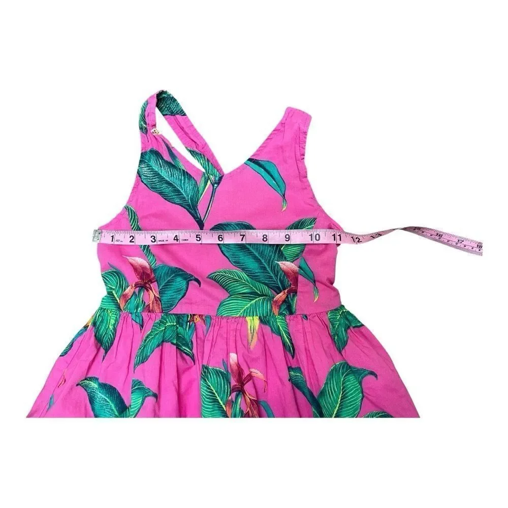 Gap Kids Girls Size S Tropical Pink Criss Cross Back Dress with Green Leaf Print